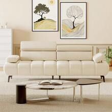 Sofá cama de 86" futón, 3 plazas faux cuero sofá dormitorio | con respaldo ajustable y reposacabezas de 6 niveles, convertible Loveseat para la sala de estar y el dormitorio - Blanquecino - Ver 9