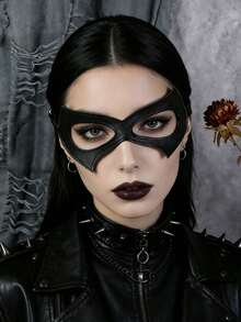 2pcs Half Face Cat Eye Mask, Women's Black PU Leather Cat Mask, Halloween Masquerade Eye Mask, Cosplay Prop, Suitable For Halloween Role Play Party - Black - View 3