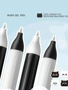 4pcs/Set Cat Design Neutral Pens, Creative Twist Ballpoint Pens, 0.5mm, Quick-Dry Black Ink, Fun Stress-Relief Rotating Pen Core, Silicone Sleeve, Quick-Dry, 0.5mm Black Pen, Suitable For Office, Back To School, Holiday Gifts - Spin Pen - View 9