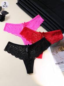3pcs/Set Sexy Lace Thong Low Waist Panties For Women - Multicolor - View 4