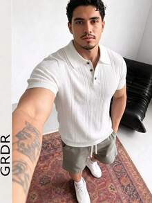 GRDR Men's New Fashion Knit Polo T-Shirt Short Sleeve - Casual Minimalist Daily Wear - White - View 3