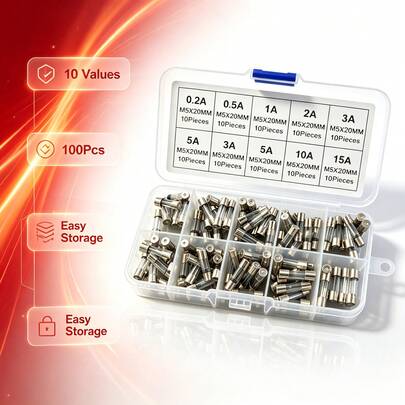 100pcs 5x20mm Glass Fuses 0.2A~20A