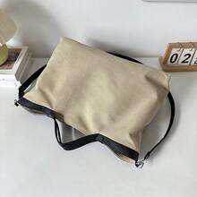 Solid Color Large Capacity Canvas Tote Shopping Bag, Multi-Pocket Design, Mother's Day Gift For Mom, Commute Travel Minimalist Fashion Versatile - Khaki - View 4