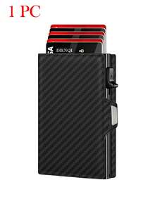 Carbon Fiber RFID Men's Wallet, Ultra-Thin Pop-Up Card Holder With Zipper Pocket, Minimalist Front Pocket Credit Card Holder, Trifold Wallet, Gift For Dad - Black - View 12