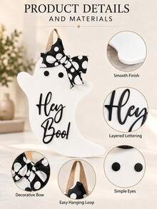 1pc Wooden Halloween Ghost Door Hanging Decor, Cute Bow Decoration, Suitable For Front Door Wall, Spooky Home Entryway Decoration, Indoor/Outdoor Farmhouse Country Style Halloween Decor, Suitable For Porch Living Room, Autumn Holiday Party Supplies - Multiple Styles - View 9