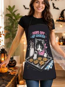 1pc Cute Cat Theme Kitchen Apron, 55x68cm Size, Durable Fabric Material, Halloween Baking Party Decoration, Suitable For Cooking And Holiday Gathering Scenes - Multicolor 3 - View 2