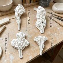 Large Size Floral & Leaf Polymer Clay Stamp Mold Set, DIY Handmade Craft Tool Kit, Suitable For Pottery, Ceramic Processing And Jewelry Pendant Making - White - View 11