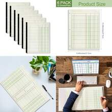 6 Pack 312 Sheets Analysis Pad Columnar Books 3 Hole Ledger Paper Pad 8.5 X 11 Inch Columnar Pad Accounting Ledger Book For Business, 52 Sheets/Pack, Single Page Format, Green Red 3 Columnar - RedGreen - View 2