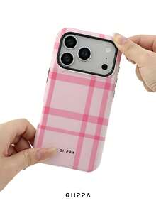 GIIPPA 1件粉色不規則格紋設計手機殼，適用於Phone 17 Pro Max，相容Phone 16 Pro Max、15 Pro Max、14 Pro Max，韓系高端時尚趣味手機殼，適合11/12/13/14/15/16 Pro Max Plus，男女皆宜的優雅設計，聖誕節、情人節、復活節、婚禮季與生日送女友的完美禮物！ - 粉色 - 查看 6