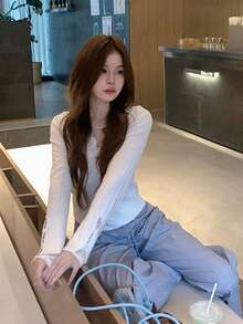 V-Neck Long Sleeve Cable Knit Cardigan - White - View 5