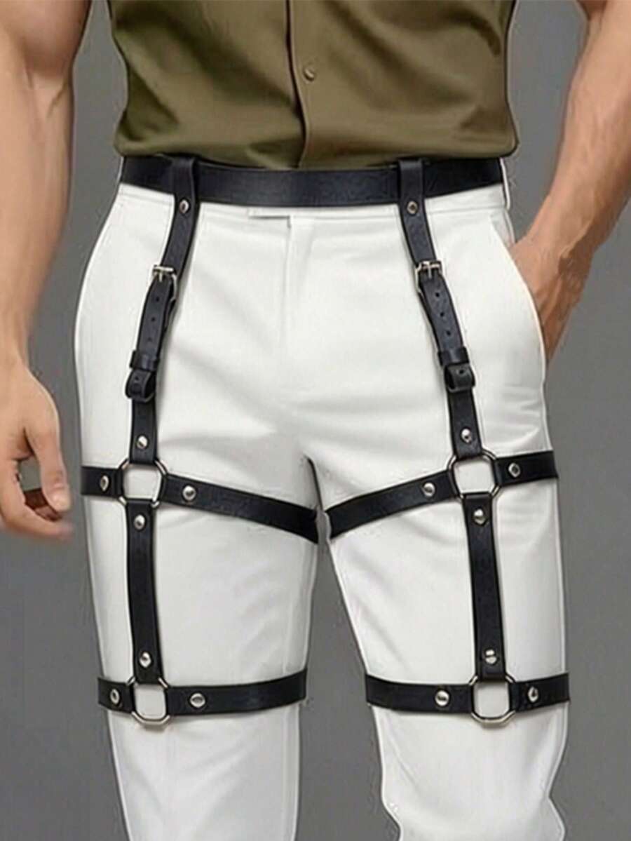 Men Punk PU Leather Harness Belt Exotic Gothic Thigh Strap Streetwear Hip Hop Leg Strap Belt Adjustable Fashion Retro Accessories For Halloween - Black - View 1