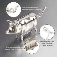 1pc Vintage Style Pig Mini Tape Measure, Retro Metal Pig Soft Tape Measure For Sewing And Crafts, Cute Pig Sewing Tape Measure Tool, Unique Gift For Quilters, Crafters And Collectors - Silver - View 4