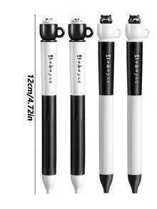4pcs/Set Cat Design Neutral Pens, Creative Twist Ballpoint Pens, 0.5mm, Quick-Dry Black Ink, Fun Stress-Relief Rotating Pen Core, Silicone Sleeve, Quick-Dry, 0.5mm Black Pen, Suitable For Office, Back To School, Holiday Gifts - Spin Pen - View 4