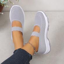 Minimalist Black Casual Women's Shoes, Elastic Design, Soft Thick Sole, Suitable For Students' Daily Class Wear - Grey - View 7
