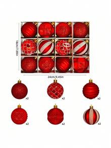 12pcs Christmas Ball Ornaments Set, Colorful Shatterproof Plastic Decorative Balls With Hanging Rope, For Christmas Tree Decoration, Holiday Party, Wedding Decor, Red - Red - View 11