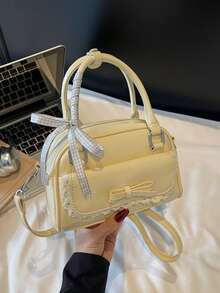 新款韓系小眾芭蕾風蕾絲保齡球包，時尚甜美百搭斜挎包 - 黃色 - 查看 2
