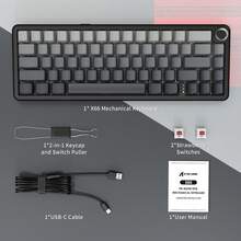 FREEWOLF ATTACK SHARK X66 Gasket Mount Wireless Mechanical Keyboard, Volume Knob, 60% Bluetooth/2.4GHz/Wired Gaming Keyboard, RGB Backlit, OEM Tri-Color PBT Keycaps, 66 Keys Hot-Swappable, Compatible With PC - View 6