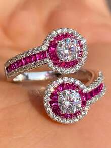 1pc Fashionable Cubic Zirconia Ring For Women, Wedding Engagement Party Jewelry, Valentine's Day Gift - 1# - View 2