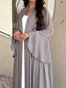 Elegant Round Neck Ruffle Cuff Long Sleeve Abaya Dress, Loose Comfortable Islamic Long Dress, Suitable For Middle East Daily Street Wear - Multicolor - View 5