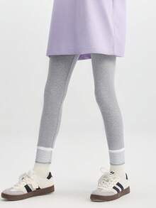 Balabala Quần legging bé gái mềm co giãn, quần dài dễ thương phong cách thường ngày cho bé baby và tween girl, thời trang mùa thu - Màu xám nhạt - Xem 3