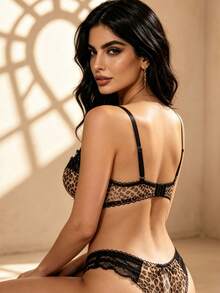 Temptuelle 1 Set Leopard Print Lace Trim Bow Decor Underwire Comfortable Women Underwear Lingerie Set Two Pieces Set Women 2 Pieces Set - Multicolor - View 2
