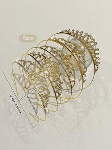 5pcs Gold Crown Minimalist Style Headbands Suitable For Birthday Party Performance Headwear - Multicolor - View 8
