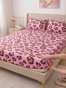 1pc Pink Leopard Print Fitted Sheet, Bedding, Mattress Protector, Bed Cover, Room Decor, Dust-Proof & Anti-Slip, Skin-Friendly & Breathable, Ultra-Soft & Lightweight, Suitable For Single/Double/Queen/King Bed, All Seasons, Machine Washable, Pillowcase And Duvet Cover Not Included, Deep Pocket Design - Multicolor - View 2