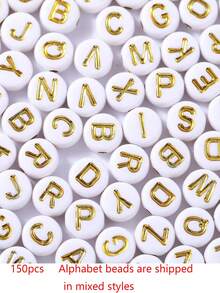 100/150pcs 4 X 7mm Round Letter Beads A-Z, 26 Letters Total, Suitable For DIY Friendship Bracelets, Gift Souvenir Jewelry Making (Mixed) - Gold - View 9