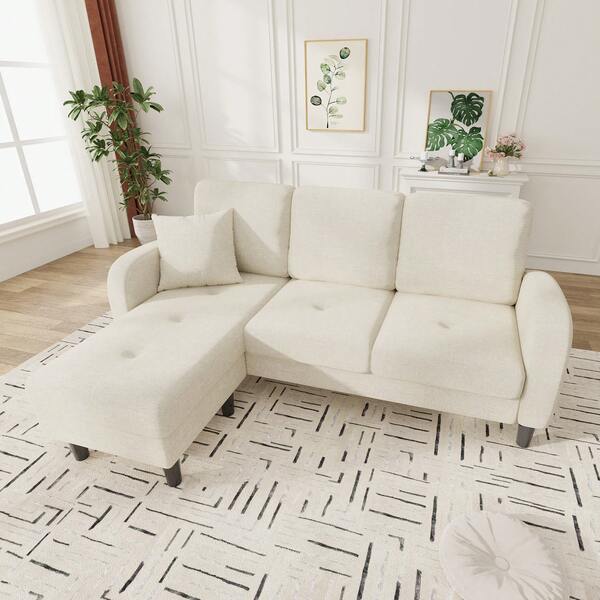 166 X 118 X 77 Cm, L-Shaped Corner Sofa With Chaise Longue - 3 Seater Sofa, Breathable Cotton Linen Fabric, Plastic Legs, Modular Design, Ideal For Living Rooms, Apartments And Offices