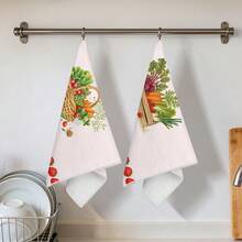 2pcs Kitchen Towels, Pastoral Fruit & Vegetable Basket Pattern Microfiber Kitchen Towels, 40*60cm/15.7*23.6in Towels, Single-Sided Print, Kitchen Dish Towels, Suitable For Restaurant, Kitchen, Bathroom Decor, Holiday Gift - Multicolor - View 6