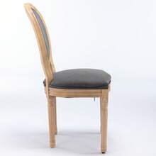 French Style Solid Wood Frame Antique Painting Linen Fabric Back Dining Chair, Set Of 2,Dark Gray,DE1845DG - 灰色 - 查看 4
