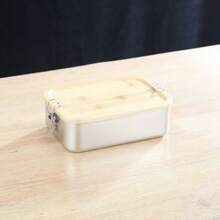 Stainless Steel Lunch Box With Bamboo Lid And Straight Buckle Design; Large Capacity Partitioned Lunch Box; Leak-Proof Structure; Suitable For Office Workers, Students, Outdoor Picnics, Travel, Office Dining, And Daily Use; Practical Item. - Silver - View 12