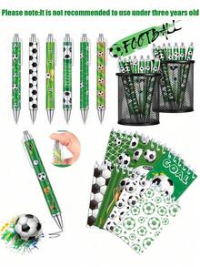 16pcs Football Themed Stationery Set, Including Football Pattern Notebook, Retractable Ballpoint Pen, Portable Spiral Notebook, Tear-Off Student Notebook, Suitable For School, Classroom Rewards, Office, Football Themed Events, And Men's Party Gifts (Random Assorted Styles) - Football Portable Notebook Set - View 1