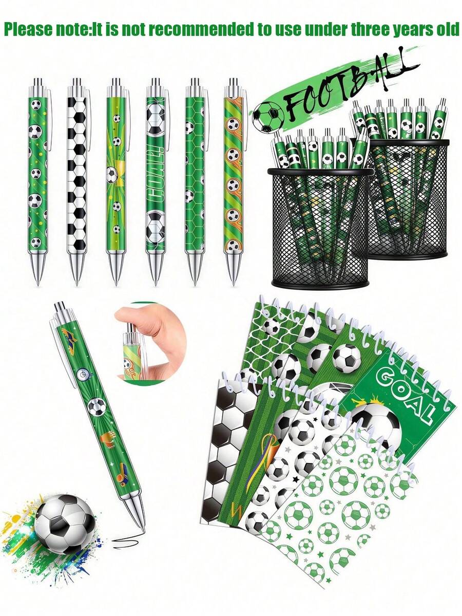 16pcs Football Themed Stationery Set, Including Football Pattern Notebook, Retractable Ballpoint Pen, Portable Spiral Notebook, Tear-Off Student Notebook, Suitable For School, Classroom Rewards, Office, Football Themed Events, And Men's Party Gifts (Random Assorted Styles) - Football Portable Notebook Set - View 1