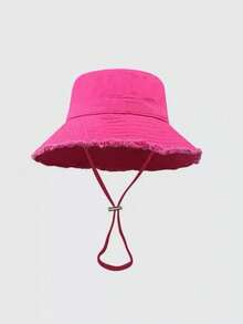 1pc Women's Drawstring Bucket Hat, Adjustable Chin Strap Design, Distressed Effect, Soft Fabric, Sun Protection, Windproof, Fashionable Versatile, Suitable For Travel, Beach, Vacation, Daily Casual - A - View 10