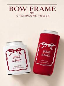 1pc Personalized Can Cooler Sleeves, Custom Wedding Can Coolers With Names Date And Location, Bow Design Neoprene Drink Holders, Standard Or Slim Wedding Favors For Guests. - Multicolor - View 5