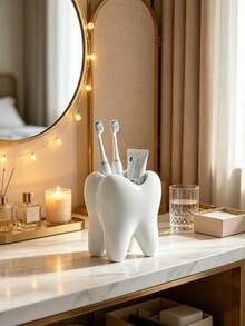 1/2pcs Creative Fun Toothbrush Holder, Large White Tooth-Shaped Toothbrush Cup, Can Store Toothbrushes, Toothpaste, Bathroom Supplies, Desktop Storage Decoration, Bathroom Decor, Halloween Decor And Small Gift Room Decoration - Multicolor - View 2