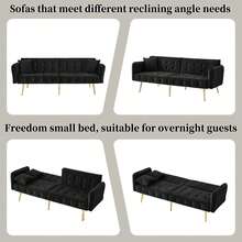 2-Seater Multifunctional Sofa Bed With Sleeping Function, Adjustable Backrest + Multi-Position Armrests. Modern Folding Sofa Bed For Living Room – Velvet Upholstery. Spacious Sleeping Area - Black - View 6