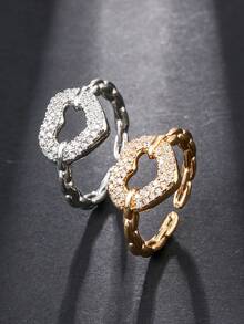 1pc Fashion Cubic Zirconia Heart Ring For Women, Gold And Silver Dual Color Optional, Open Adjustable Band, Suitable For Daily Wear, Evening Party And Banquet - Heart Ring - View 5