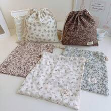 Fabric Vintage Drawstring Storage Bag For Children's Items - Brown Popcorn - View 4