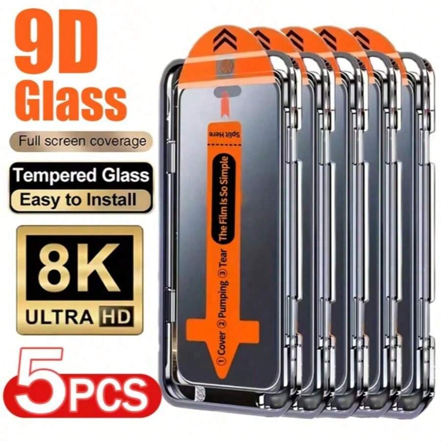 5片裝頂級鋼化玻璃螢幕保護貼附安裝套件,適用於手機 17 Pro Max/17 Air/16 Pro Max/16 Pro/16 Plus/16E/16/15 Pro Max/14 Pro Max/13/12 - 無色 - 查看 1