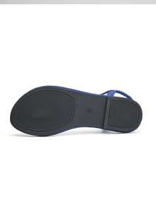 1 Pair Women Blue Beach Sandals Rhinestone Detail Open Toe Flat Casual Shoes - Blue - View 8