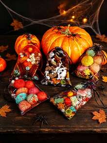 Gift For Her/Him 12pcs Assorted Colors Halloween Organza Drawstring Gift Bags, Transparent Fabric Candy Bags With Foil Printed Spider Web, Ghost, Skull, Bat Patterns, Lightweight And Durable Holiday Party Snack Packaging Bags, Suitable For Classroom, Home, Store, Gift Counter - One Size Fits All - View 2