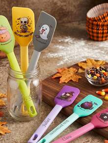 Custom Text Logo Halloween Theme Silicone Scraper, Heat-Resistant Non-Stick Baking Spatula, Cute Cartoon Pumpkin Cat Skull Pattern, Reusable Kitchen Utensil, Suitable For Cooking Baking Stirring Scraping, Dishwasher Baking Tool - Multicolor - View 3