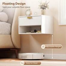 Modern Floating Wall Mounted Bedside Tables With Fluted Drawer For Bedroom And Living Room - White - View 9