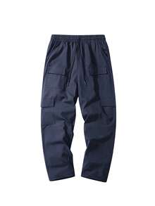 Men's Loose Wide Leg Multi-Pocket Functional Cargo Street Casual Pants, Lightweight & Breathable For Spring Summer Autumn, Suitable For Daily Wear, Perfect Gift For Boyfriend Or Husband - Navy Blue - View 2