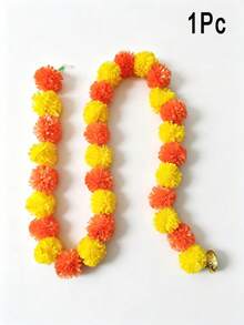 7/3/1Pc Yellow Artificial Marigold Garland Flower,Halloween Party Decor Faux Marigold Wedding Garland,Artificial Flowers Long Strands With Bells For Home Room Office, Harvest Pooja Diwali Day Of Dead Decoration,Festival Fall Theme Decorations - Yellow Orange - View 6