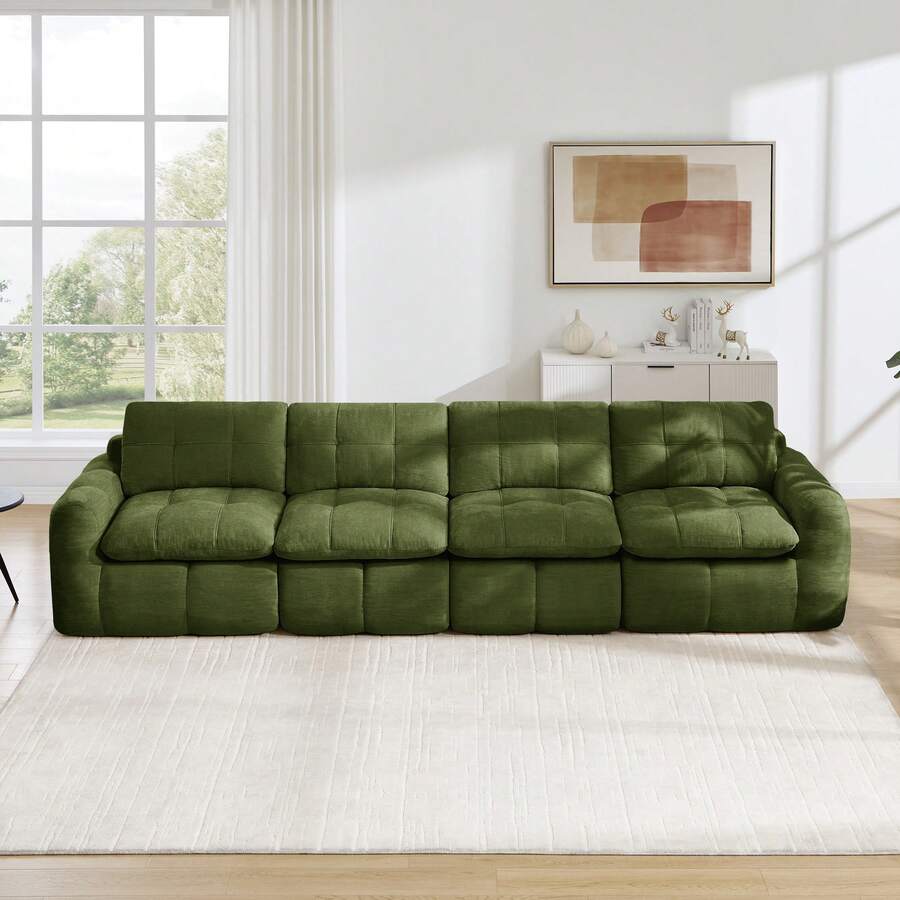 4 Seat Sofa Modular Frame Less Green - Cloud Soft Chenille Cover - 綠色四座 - 查看 1