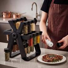 Estante Giratorio para Especias Yungyan con 18 Frascos Vacíos, Juego de Recipientes para Especias con Etiquetas y Embudo, Estante Giratorio para Especias Negro, Accesorios para Encimera de Cocina y Armario - Negro - Ver 5