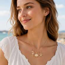 1pc 18K Gold Plated Marine Life Ocean Animals Charms Cubic Zirconia Pendants Starfish Seahorse Shell Turtle For DIY Necklace Jewelry Making - Gold - View 9